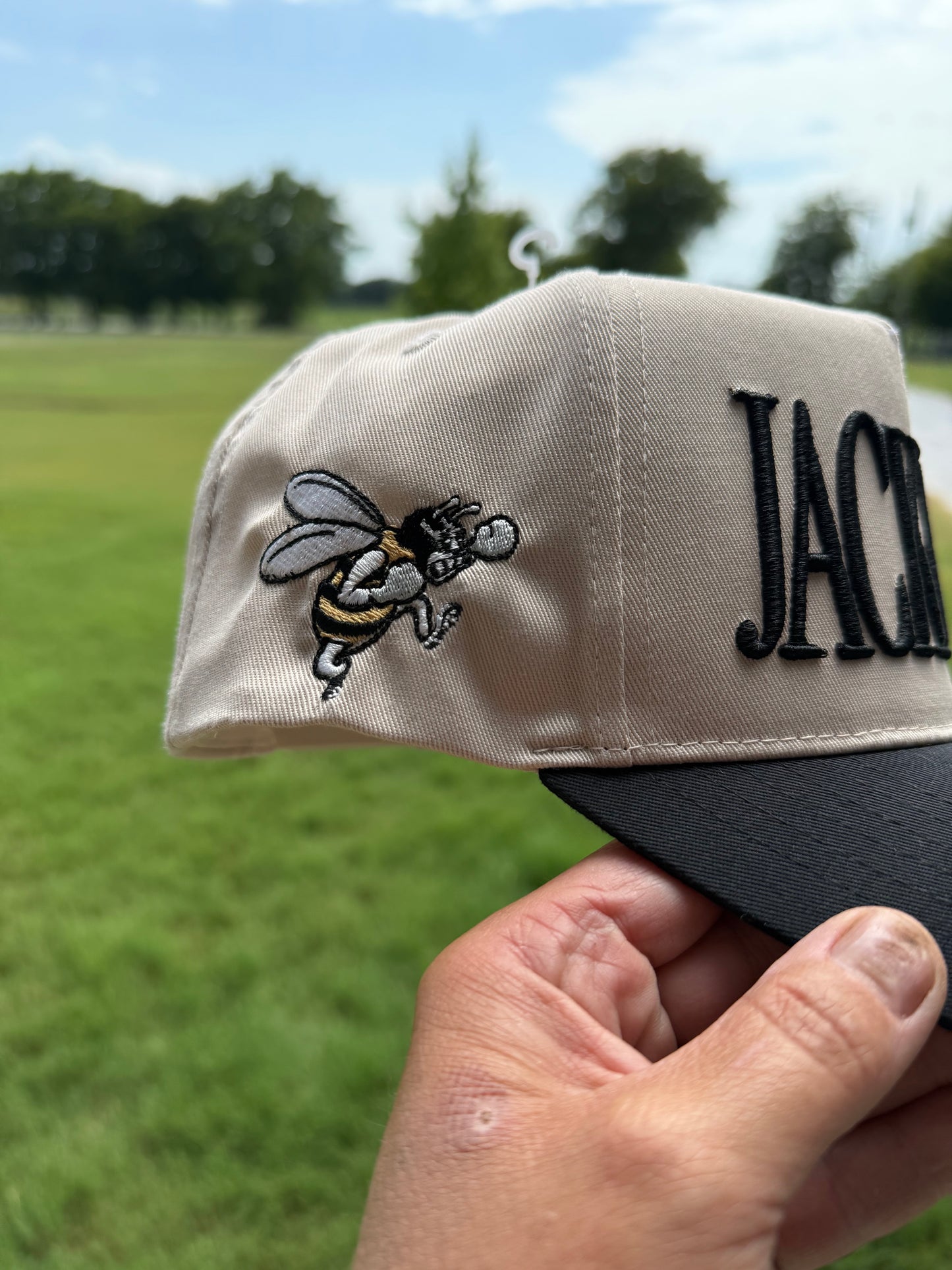 Tan and Black Jackets Puff Embroidered Cap