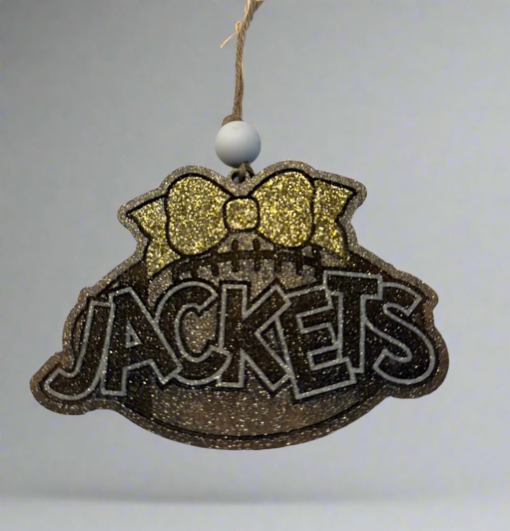 Jackets Bow Football Ornament